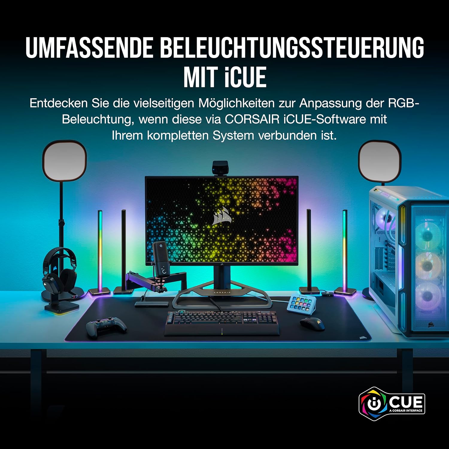 Gaming Tastatur & Maus - Corsair MM700 RGB Extended 3XL Gaming Mouse Pad with Fabric Surface - Surface of 1220 × 610 mm - 360° Three Zone RGB Lighting - USB Hub with Two Ports - Non-Slip Rubber Base - Black – Bild 6