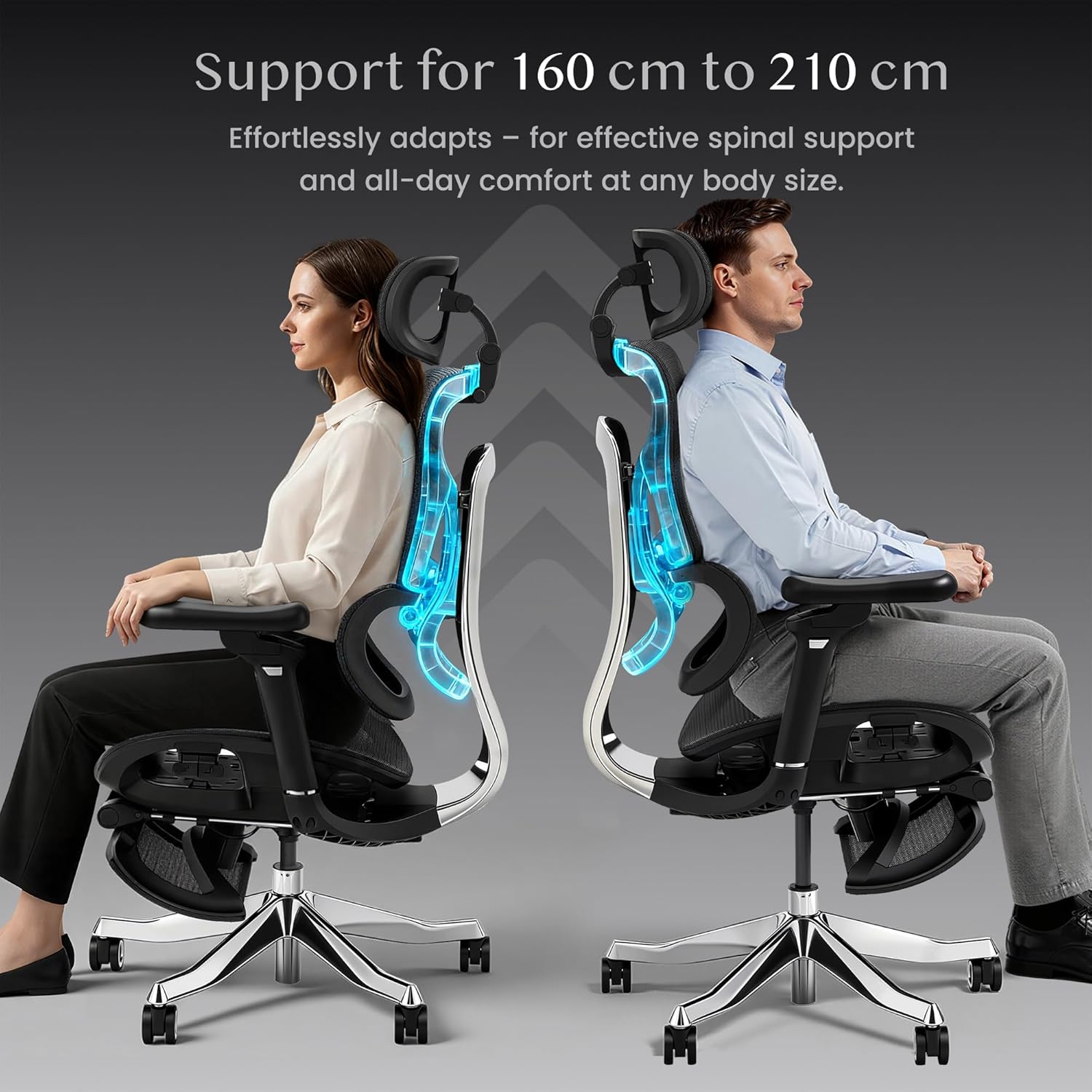 Gaming Chairs - FLEXISPOT ErgoX Max Ergonomic Chair, Up to 300 kg Load Capacity, with 4D Headrest and 5D Armrests, One-Piece Back and Lumbar Support, Office Chair for Work and Gaming, Black – Bild 5