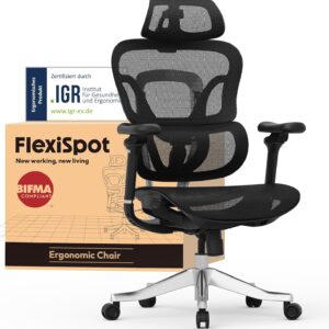Gaming Chairs – FLEXISPOT ErgoX Max Ergonomic Chair, Up to 300 kg Load Capacity, with 4D Headrest and 5D Armrests, One-Piece Back and Lumbar Support, Office Chair for Work and Gaming, Black