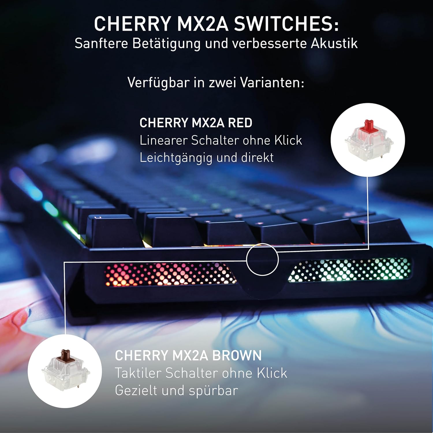 Gaming Tastatur & Maus - CHERRY XTRFY MX 3.1 Mechanical Gaming Keyboard, German Layout (QWERTZ), RGB Lighting, Aluminium Housing, USB-A Port, MX2A Brown Switches, Black – Bild 3