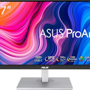 Gaming PC & Gaming Monitors – ASUS ProArt PA278CV – 27 Inch WQHD Professional Monitor – 16:9 IPS, 2560 x 1440 – Ergonomic, Pivot, Calman, High Colour Fidelity – DisplayPort in/out with Daisy Chain, HDMI, 65W USB-C, USB-Hub, Black
