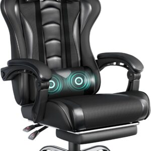 Gaming Chairs – Yaheetech Gaming Chair Ergonomic Gaming Chair with Massage Function Computer Chair with Footrest Office Chair 90-135° Backrest Adjustable Gamer Chair for Home Office and Gaming Black