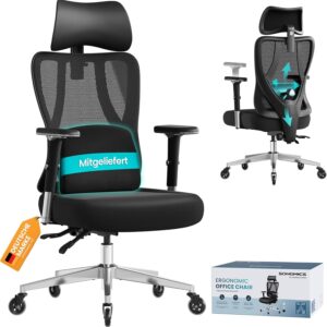 Gaming Chairs – SONGMICS Office Chair Ergonomic Desk Chair Gaming Chair Adjustable Lumbar Headrest Armrests Various Height 150kg Load Capacity Ink Black OBN067BH01