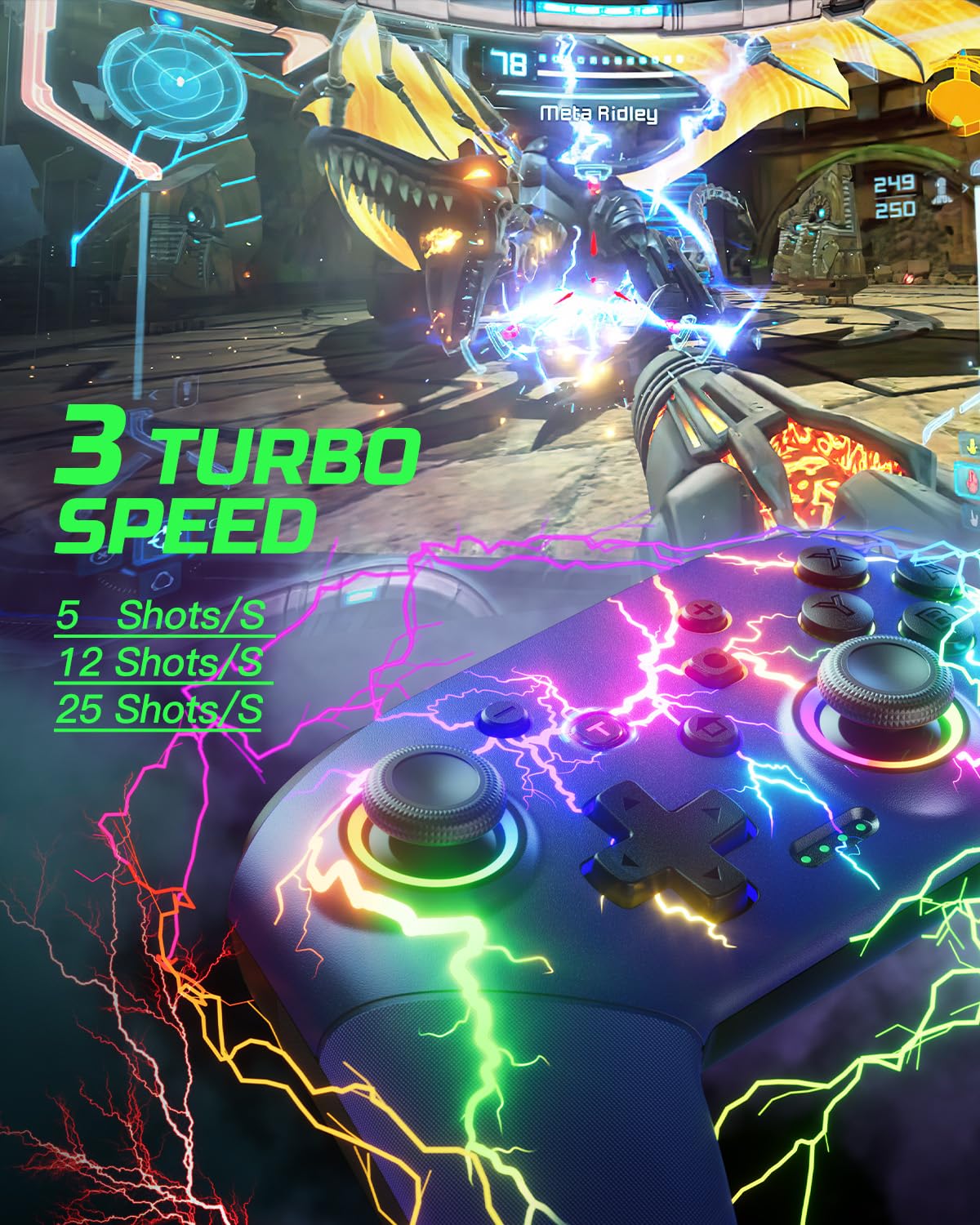 Gaming Consoles & Controllers - VOYEE Switch Controller kompatibel mit Switch/Lite/OLED/PC/Windows, 1000mAh Ergonomischer kabelloser Pro Controller mit Lightning LED Programmierbares Wake-up Vibration – Bild 7