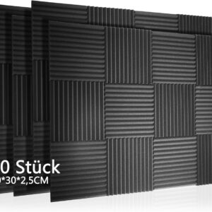 Streaming-Equipment – Pack of 60 Acoustic Foam Mats Foam Tiles Sound Insulation Mat Sound Insulation for Wall, Studio, Podcasts, Recording Studios, Office, Acoustics, 30 x 30 x 2.5 cm (Pack of 60)