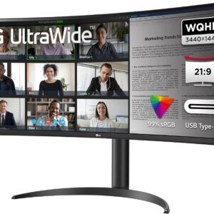 Gaming PC & Gaming Monitors – LG UltraWide 21:9 Curved QHD Monitor 34WR55QC-B – 34 Inches, HDR10, PBP Mode, OnScreen Control, AMD FreeSync, 100Hz, USB-C, Height Adjustment (110 mm) – Black