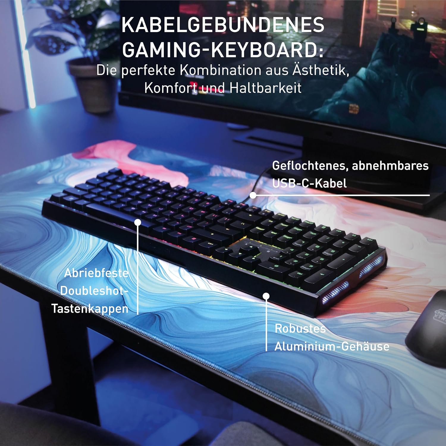 Gaming Tastatur & Maus - CHERRY XTRFY MX 3.1 Mechanical Gaming Keyboard, German Layout (QWERTZ), RGB Lighting, Aluminium Housing, USB-A Port, MX2A Brown Switches, Black – Bild 2
