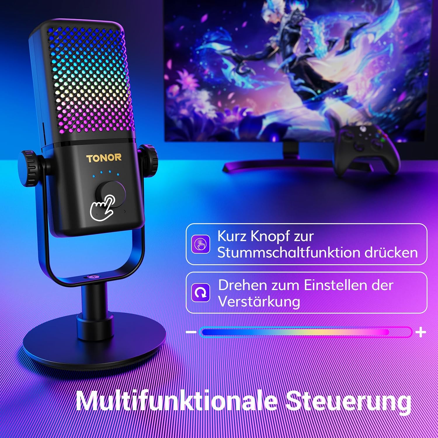 Streaming-Equipment - TONOR Gaming Microphone Compatible with Xbox, Condenser Microphone with RGB, Mute/GAIN Control/Monitoring, 30 Hours Battery Life Microphone for Streaming/Podcasting, Compatible with Capture Cards, – Bild 6