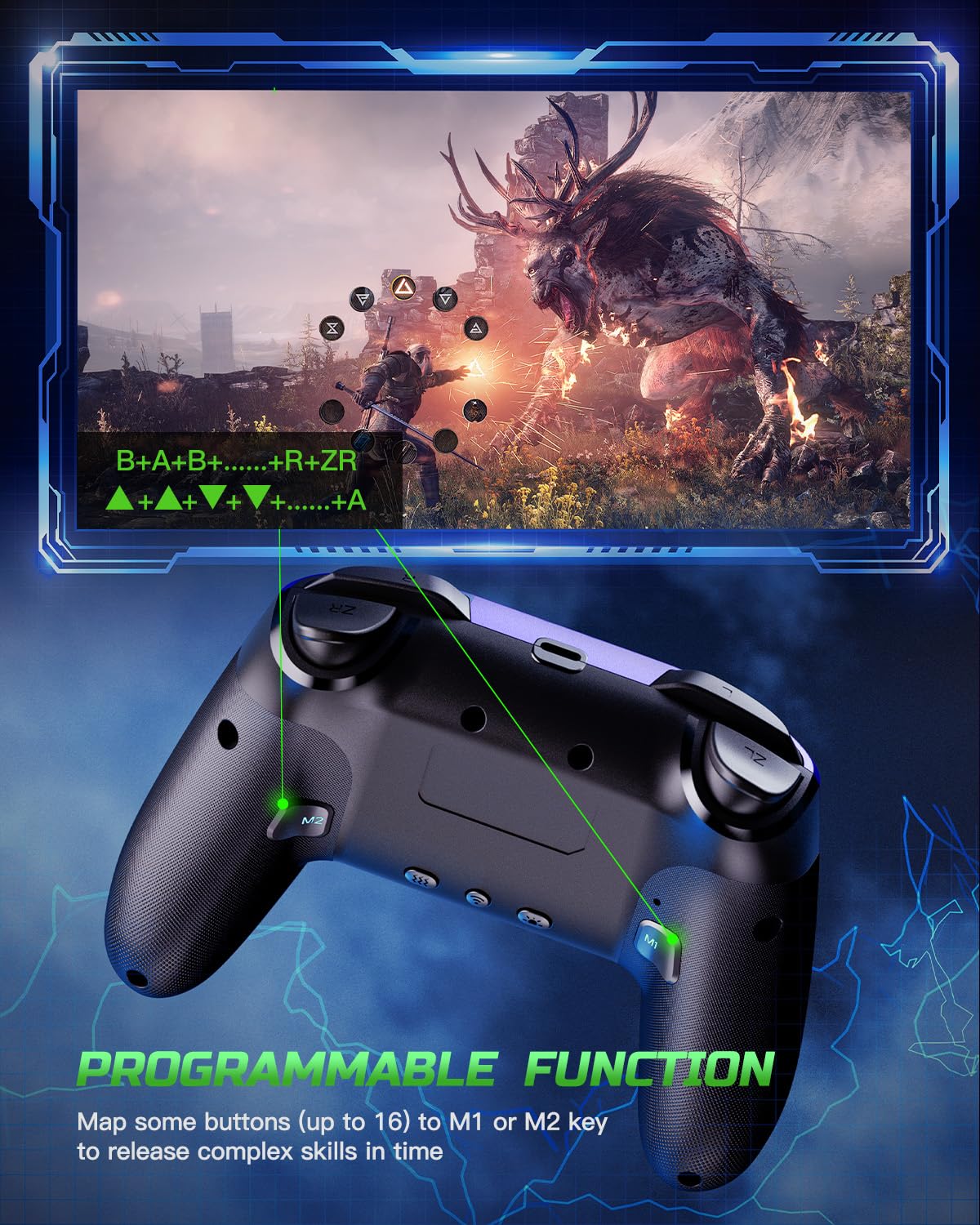 Gaming Consoles & Controllers - VOYEE Switch Controller kompatibel mit Switch/Lite/OLED/PC/Windows, 1000mAh Ergonomischer kabelloser Pro Controller mit Lightning LED Programmierbares Wake-up Vibration – Bild 3