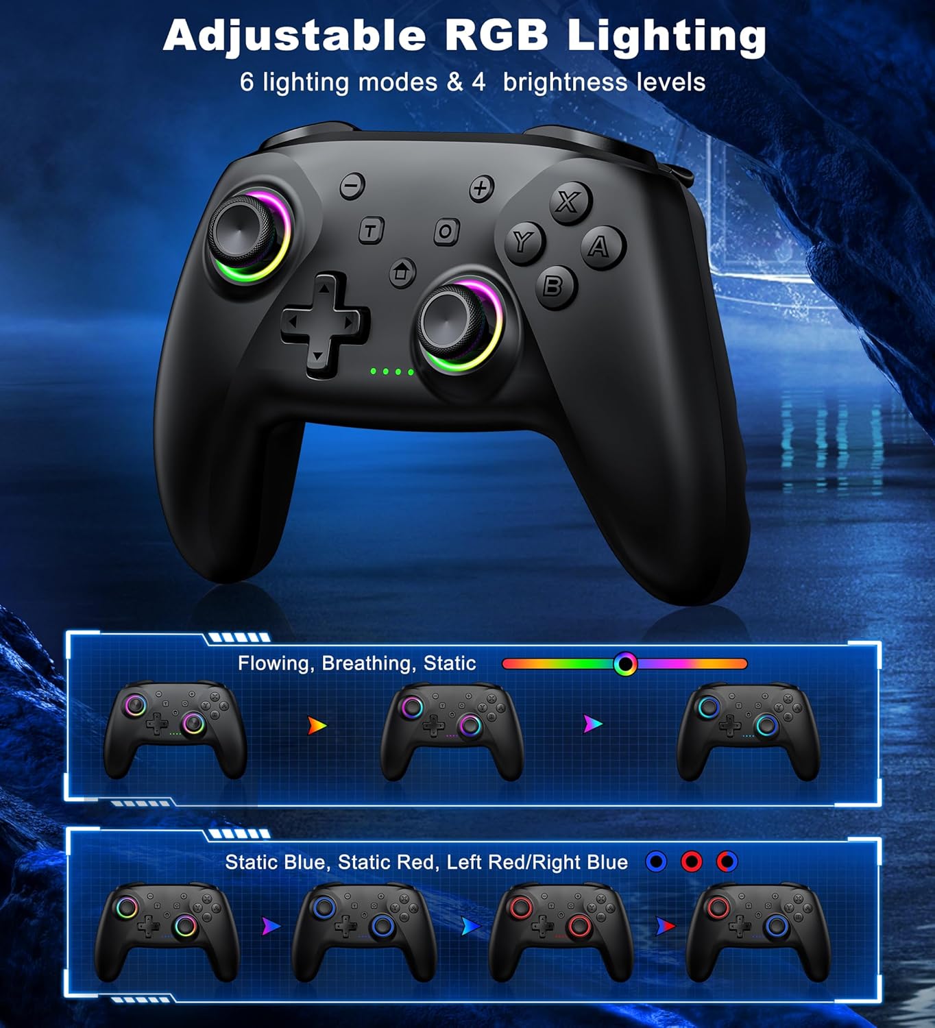 Gaming Consoles & Controllers - CoguyTech PC Controller Wireless Kompatibel mit Switch 2/Windows PC/Switch mit Hall Joystick Trigger, Kein Drift und Dead Zones, Gaming Bluetooth Gamepad 6 RGB Licht Programmierung Turbo,Schwarz – Bild 2