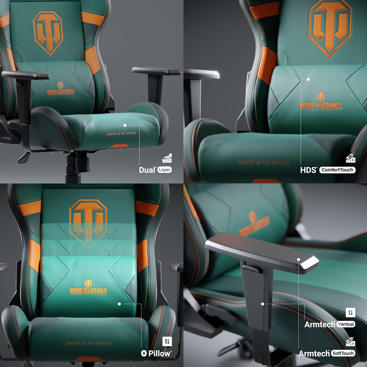 Gaming Chairs - Diablo X-One 2.0 Gaming Chair World of Tanks Office Chair Desk Chair Adjustable Armrests Ergonomic Design Neck/Lumbar Cushion Normal (L) – Bild 5