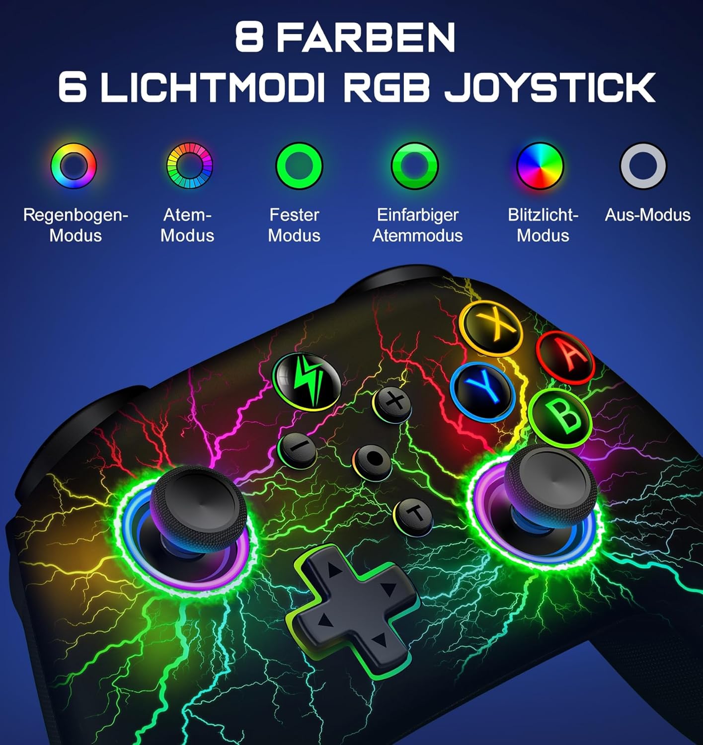 Gaming Consoles & Controllers - Wireless Controller for Switch/Lite/OLED Console - Switch Controller with Cool RGB Look, Programmable/Turbo/Wake Function, Precise Joysticks, Dual Motors Vibration – Bild 3