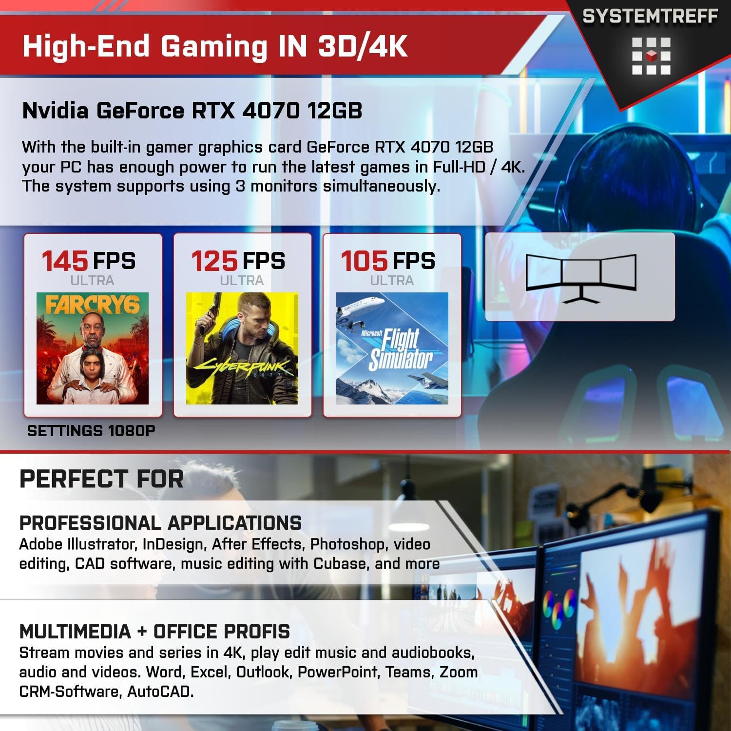 Gaming PC & Laptops - SYSTEMTREFF High-End Gaming PC White Intel Core i7-12700KF 12x5GHz | Nvidia RTX 4070 12GB DX12 | 1TB M.2 NVMe | 32GB DDR5 RAM | WLAN Desktop Computer Calculator for Gamers, Gamers & Streamers – Bild 5