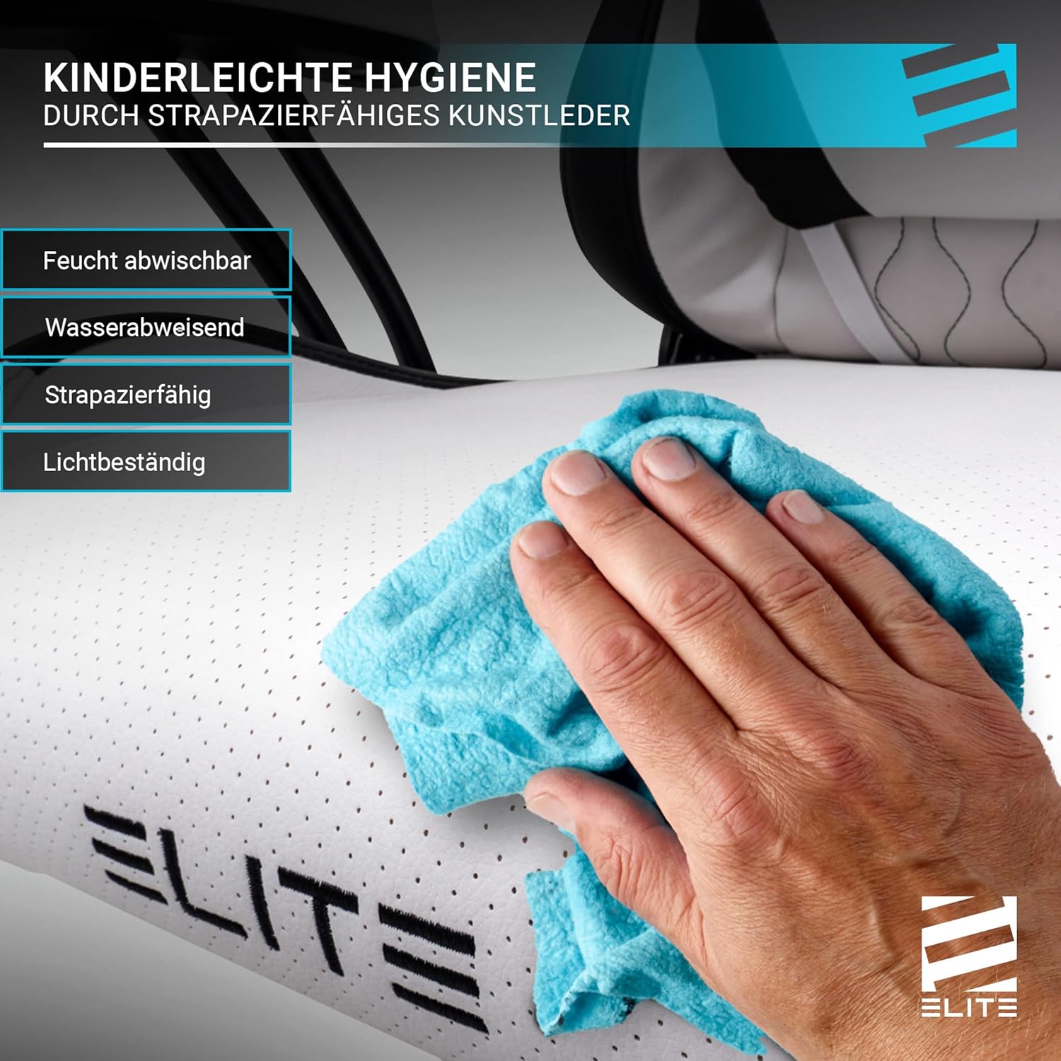 Gaming Chairs - ELITE LED Gaming Chair Pulse for Children, Ergonomic Office Chair, Desk Chair, Executive Chair, Armchair, Racing Gaming Chair, Gaming Chair, Swivel Chair, Faux Leather (Black/White RGB) – Bild 10