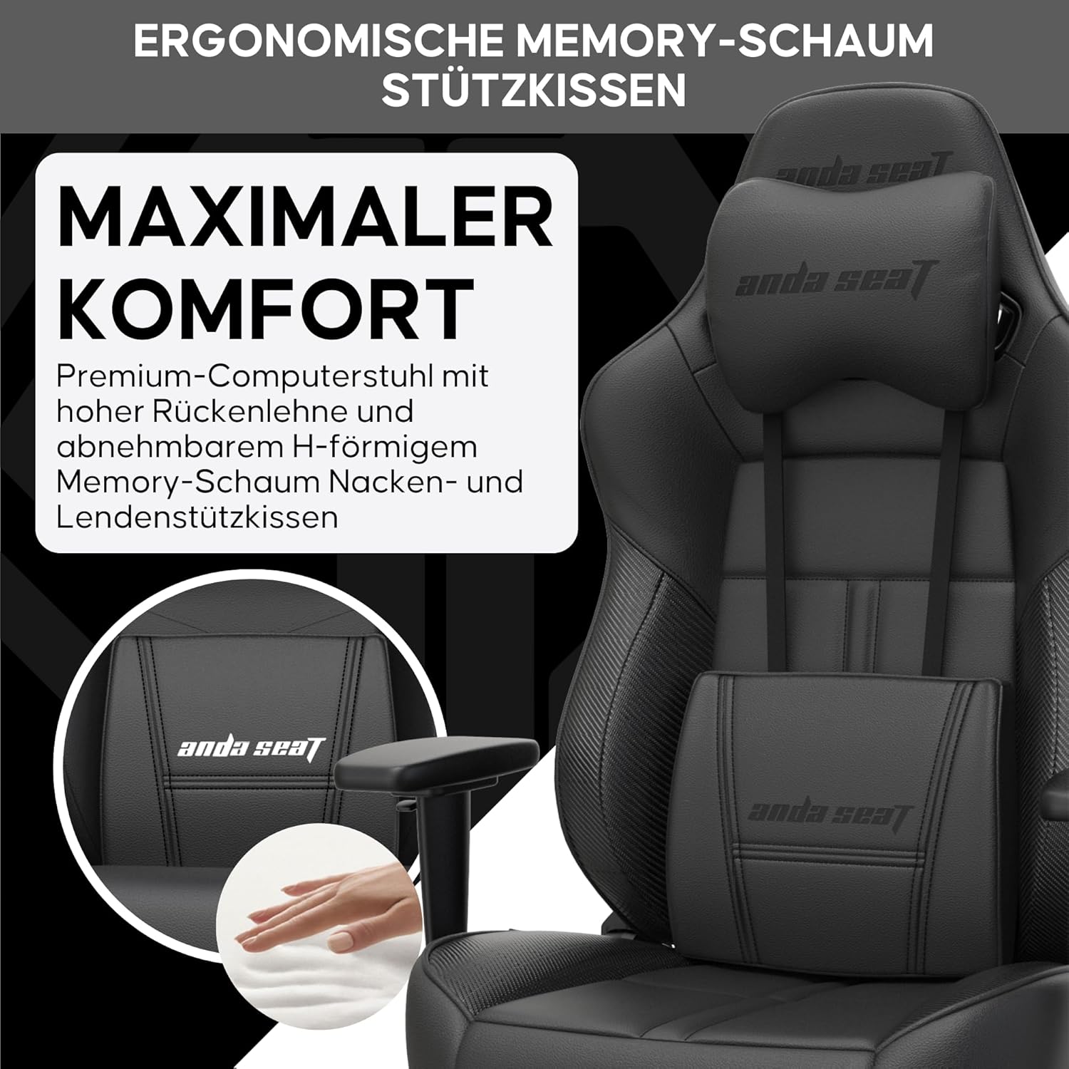 Gaming Chairs - Anda Seat Dark Demon Dragon Pro Gaming-Stuhl – ergonomische Büro-Schreibtischstühle, verstellbarer Videospiel-Gamer-Stuhl, Nacken- und Lendenwirbelstütze – großer schwarzer Premium-PVC-Leder – Bild 3