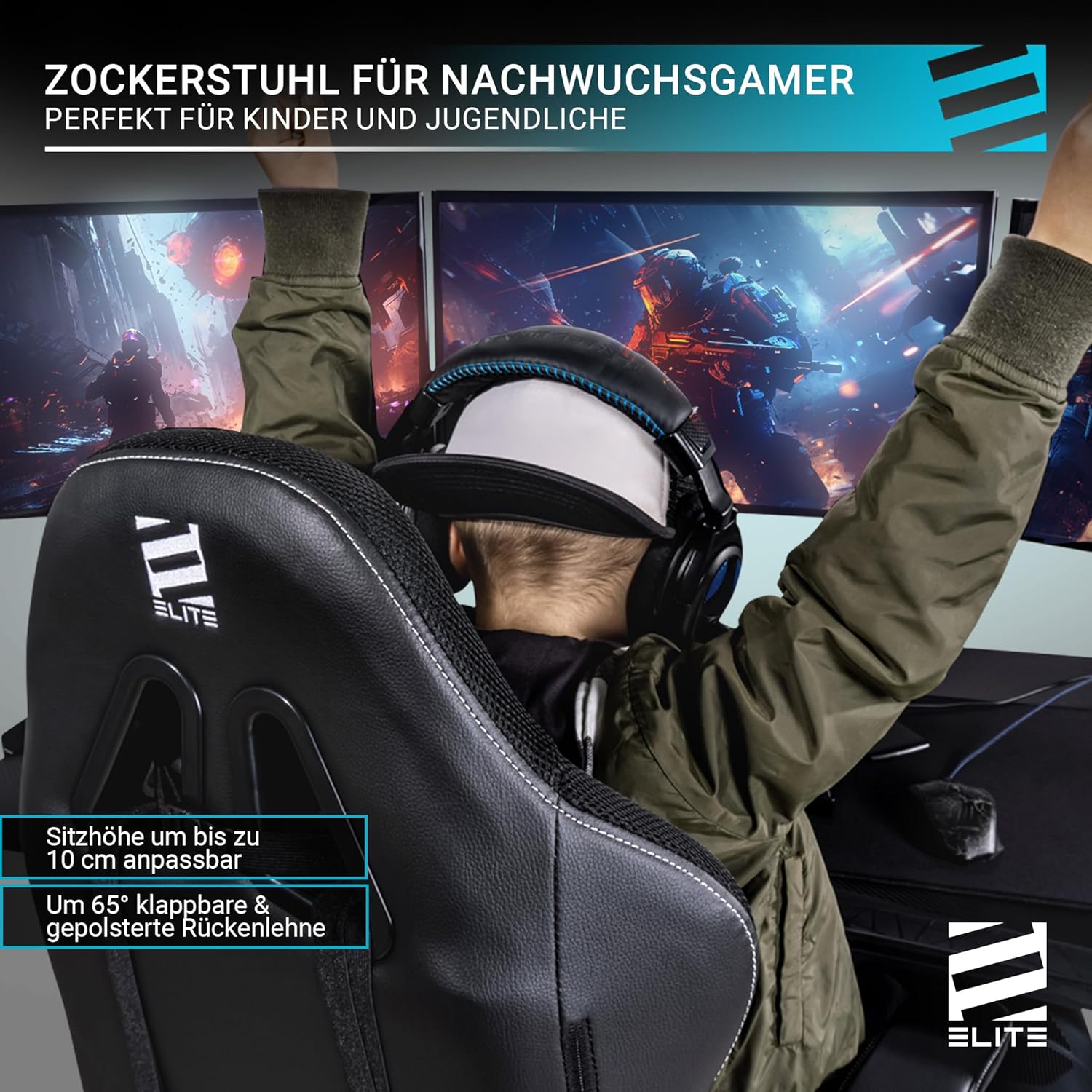 Gaming Chairs - ELITE LED Gaming Chair Pulse for Children, Ergonomic Office Chair, Desk Chair, Executive Chair, Armchair, Racing Gaming Chair, Gaming Chair, Swivel Chair, Faux Leather (Black/White RGB) – Bild 6