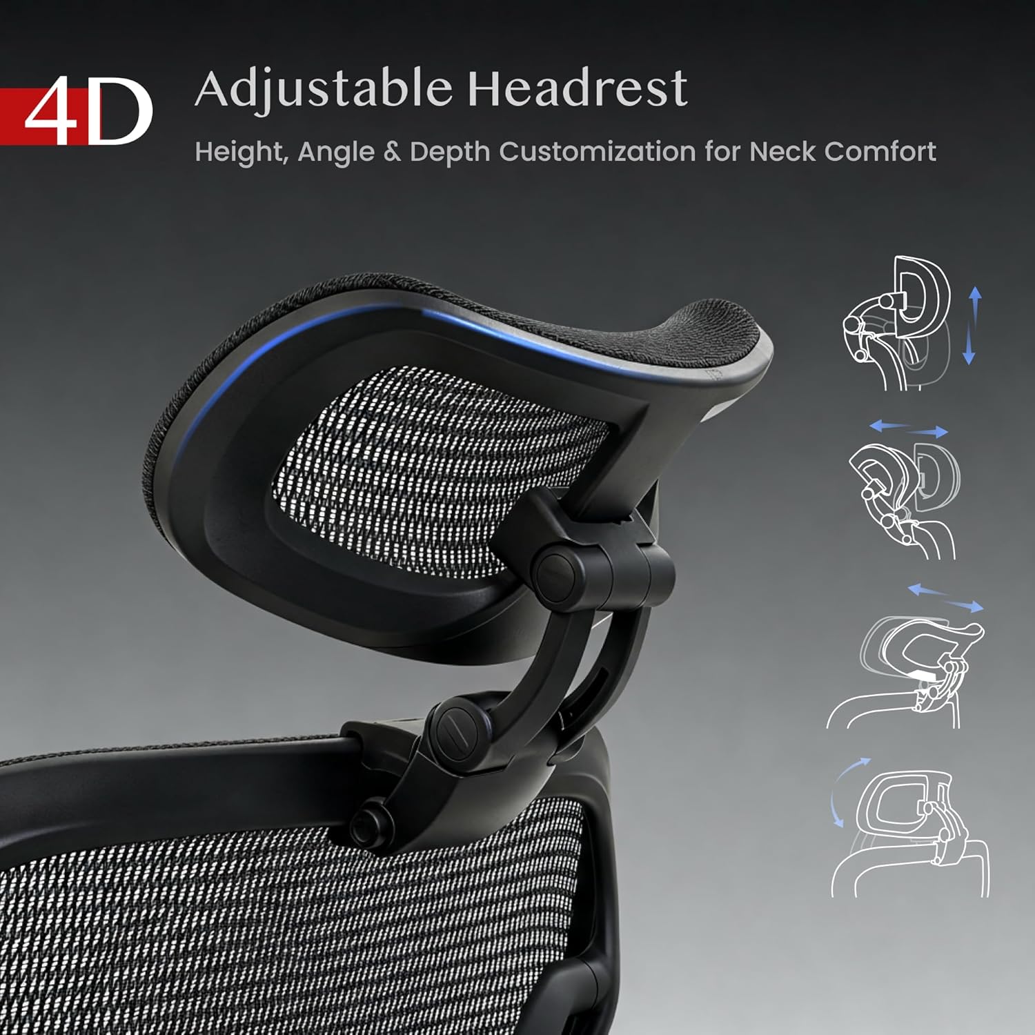 Gaming Chairs - FLEXISPOT ErgoX Max Ergonomic Chair, Up to 300 kg Load Capacity, with 4D Headrest and 5D Armrests, One-Piece Back and Lumbar Support, Office Chair for Work and Gaming, Black – Bild 8