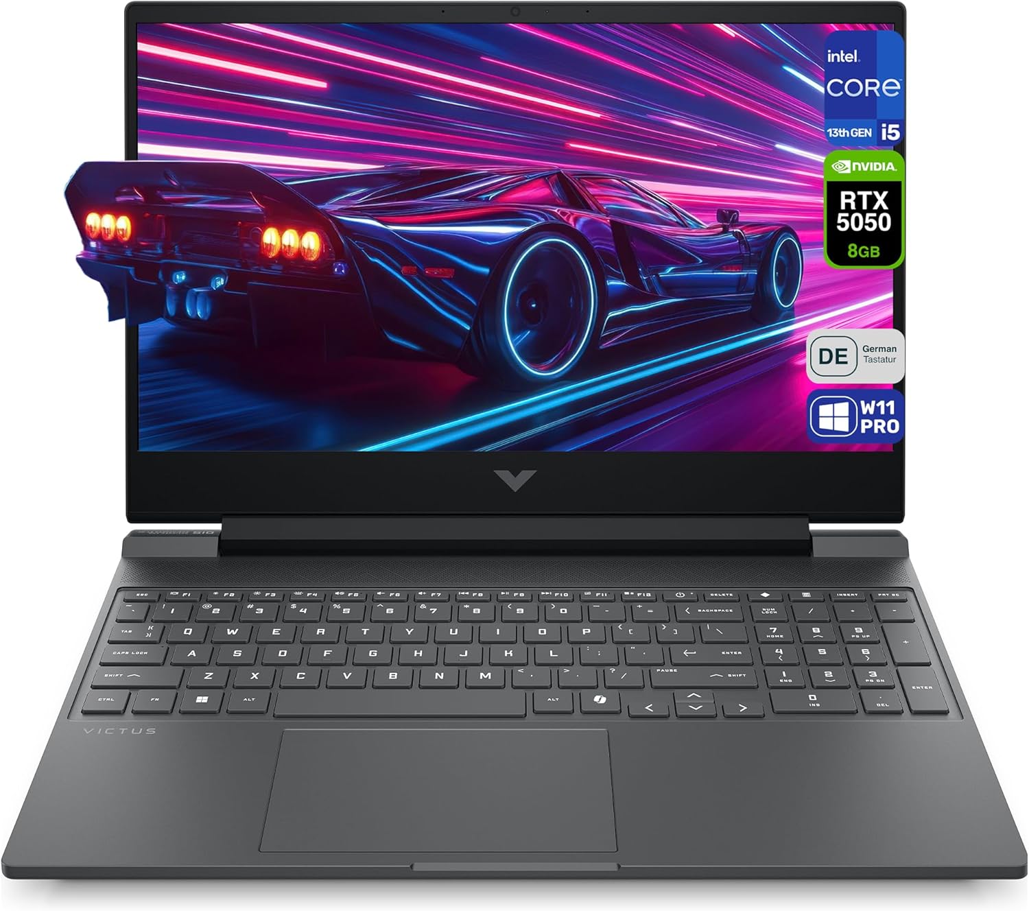 Gaming PC & Laptops - HP Victus 15 Gaming Laptop, Intel Core i5-13420H, 16 GB DDR5 RAM, 1 TB PCIe SSD, 15.6 Inch FHD (1920 x 1080) IPS 144Hz Display, Nvidia Geforce RTX 5050, German Keyboard, Windows 11 Pro, Mica Silver