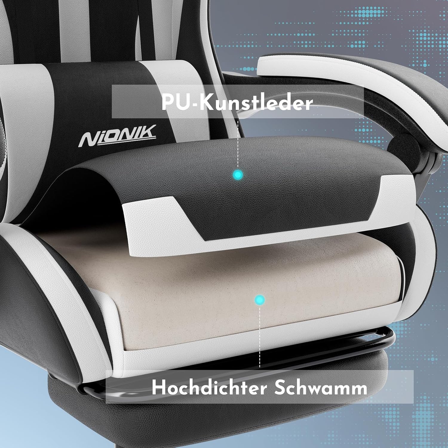 Gaming Chairs - Office Chair, Gaming Chair, Computer Chair with Footrest, Padded Gaming Chair, Gaming Chair for Adults, Swivel Chair, Black and White – Bild 9