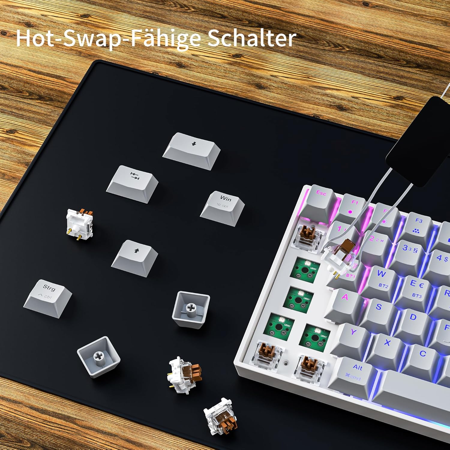 Gaming Tastatur & Maus - Newmen GM840 Mechanical Gaming Keyboard, 2.4G Wireless/Bluetooth/USB C with Cable, 75% TKL Keyboard, 84 Keys RGB Lighting, Hot Swap Mini Keyboards for PC/Win/Mac, QWERTZ Layout, Brown Switch – Bild 2