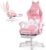 Gaming Chairs – Waleaf Gaming Chair with Cat Paw Lumbar Cushion and Cat Ears, Cute Gaming Armchair, Ergonomic Office Chair with Footrest, Adjustable Desk Chair for Children, Girls, Teenagers, 135 kg, Pink