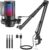 Gaming Mikrofon PC mit Arm, USB Microphone für MAC PS4 PS5 mit Stummschalttaste, Popfilter, RGB Mikrofon für YouTube Twitch Podcast Streaming Studio, Schwarz mit Arm