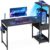 Gaming PC & Laptops – Coleshome Gaming Table with LED Lighting, 120 x 48 cm Gaming Desk with Drawers and Shelf, Reversible Computer Desk with Headphone Holder, Carbon Fibre Black