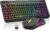 RedThunder K20 Rechargeable Kabelloses Gaming Tastatur und Maus Set, QWERTZ DE Layout, RGB Hintergrundbeleuchtung + Multimedia Funktionstasten, 4800DPI Kabelloses Maus für PC Mac Laptop(Schwarz)