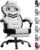 Gaming Chairs – LUCKRACER Gaming Chair Fabric Office Chair with Connected Armrests, Memory Foam Cushion, 90-155° Tilt Angle and Footrest, Durable Functional Fabric, White