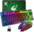 Gaming Tastatur & Maus – Wireless Gaming Keyboard and Mouse, 87 Keys Rainbow LED Backlit Rechargeable 3800mAh Battery Mechanical Feel Anti-Ghosting Ergonomic Waterproof RGB Mouse (Black)